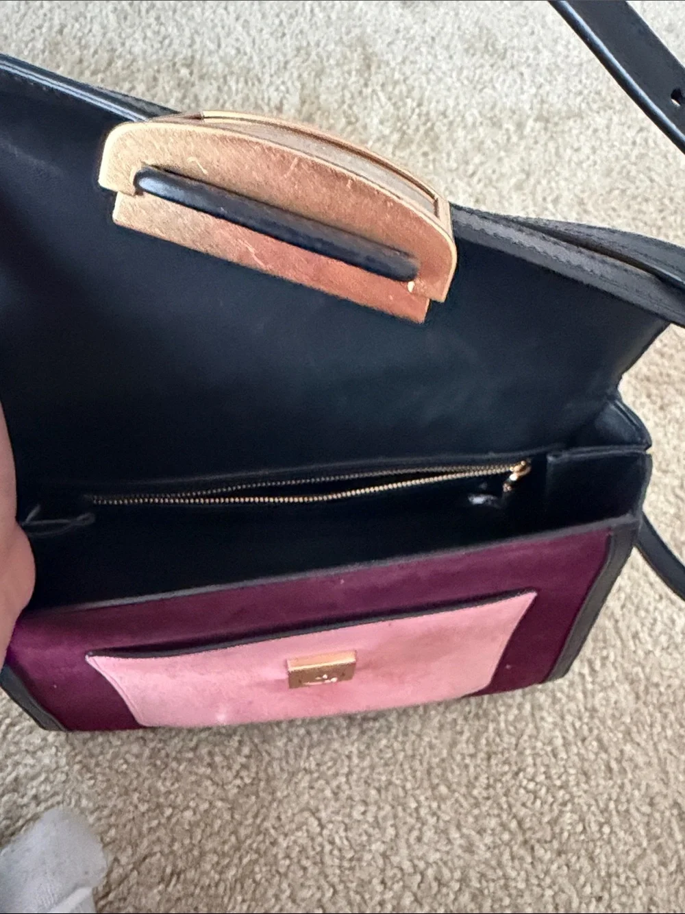 kate spade Velvet Colorblock Top-Handle Satchel in Mustard, Pink & Burgundy